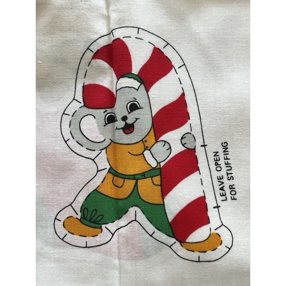 Vtg Wamsutta Fabric Panel Mouse Christmas Ornaments Cut n Sew Stuffed Makes 6
